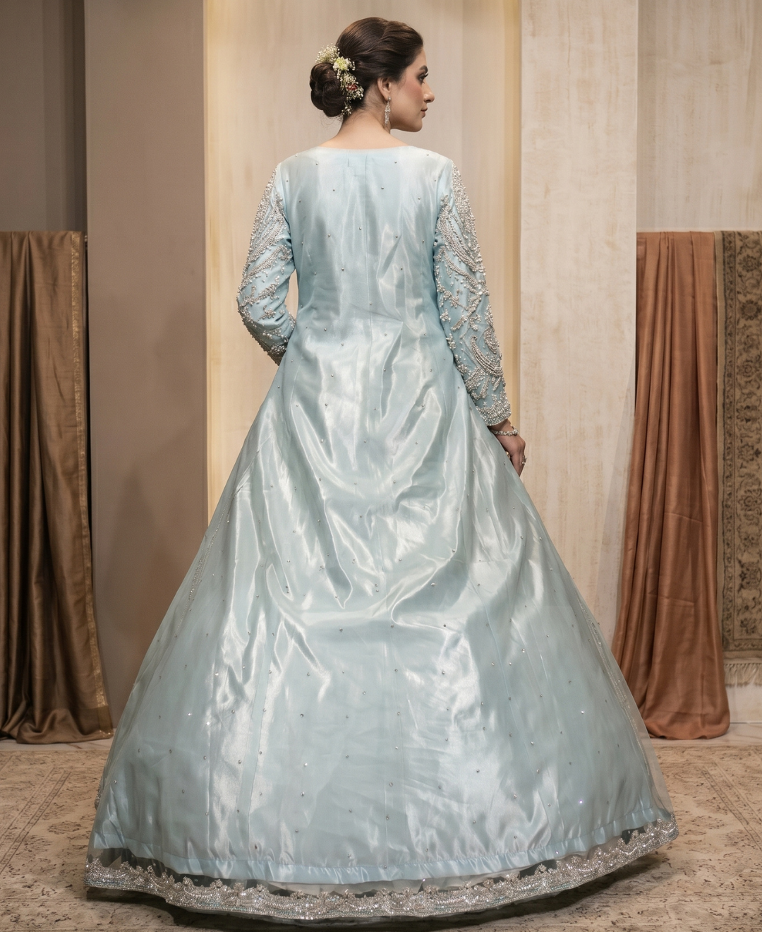 Gorgent Ice Blue Bridal Maxi Open Gown — SKU P 5011