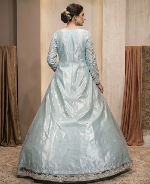 Gorgent Ice Blue Bridal Maxi Open Gown — SKU P 5011