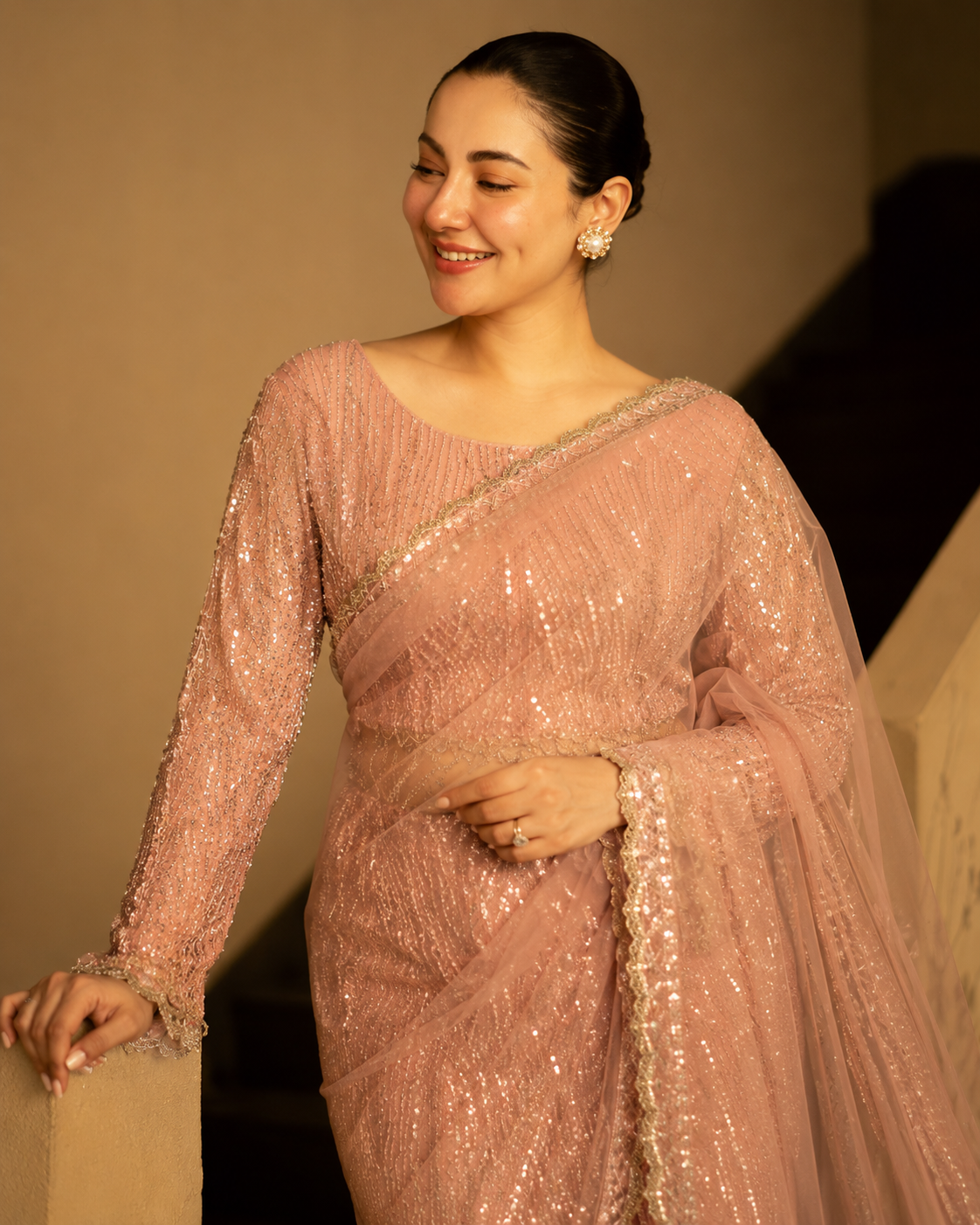 Gorgent Peach Net Saree — SKU P 5202
