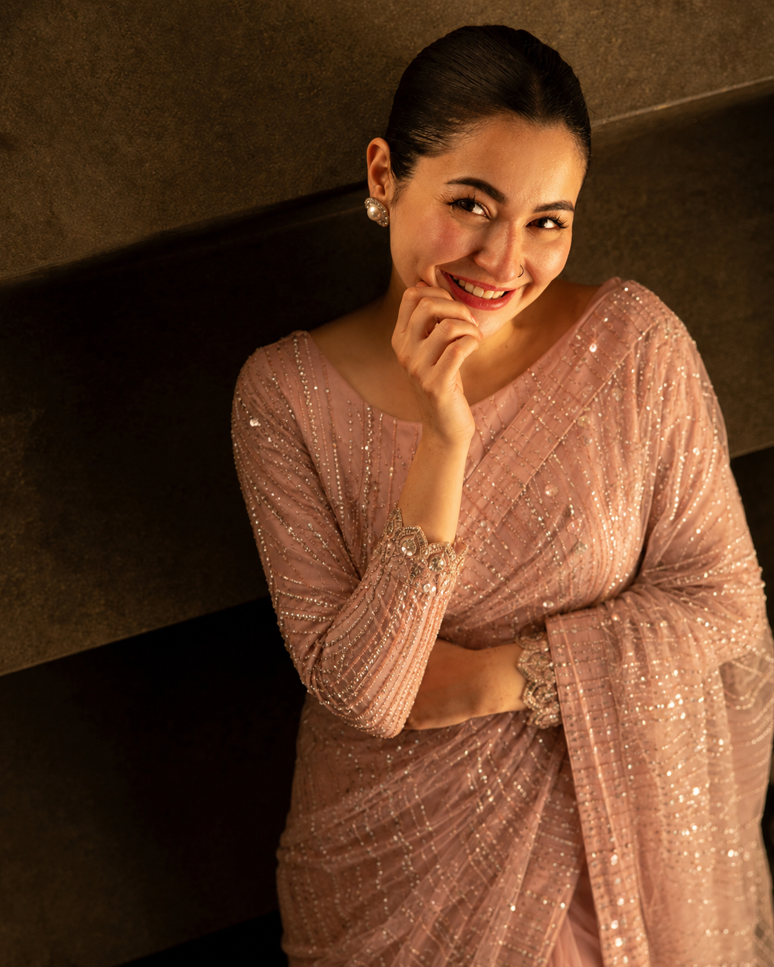 Gorgent Peach Net Saree — SKU P 5202