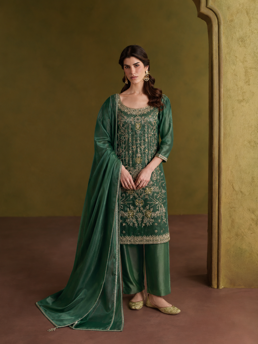 Gorgent Green Silk Formal Shirt — SKU P 5105