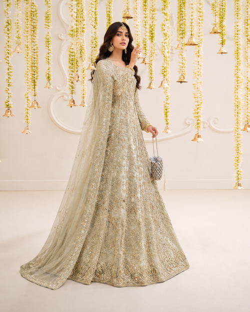 Gorgent Golden Bridal Maxi with Golden Work — SKU P 5014