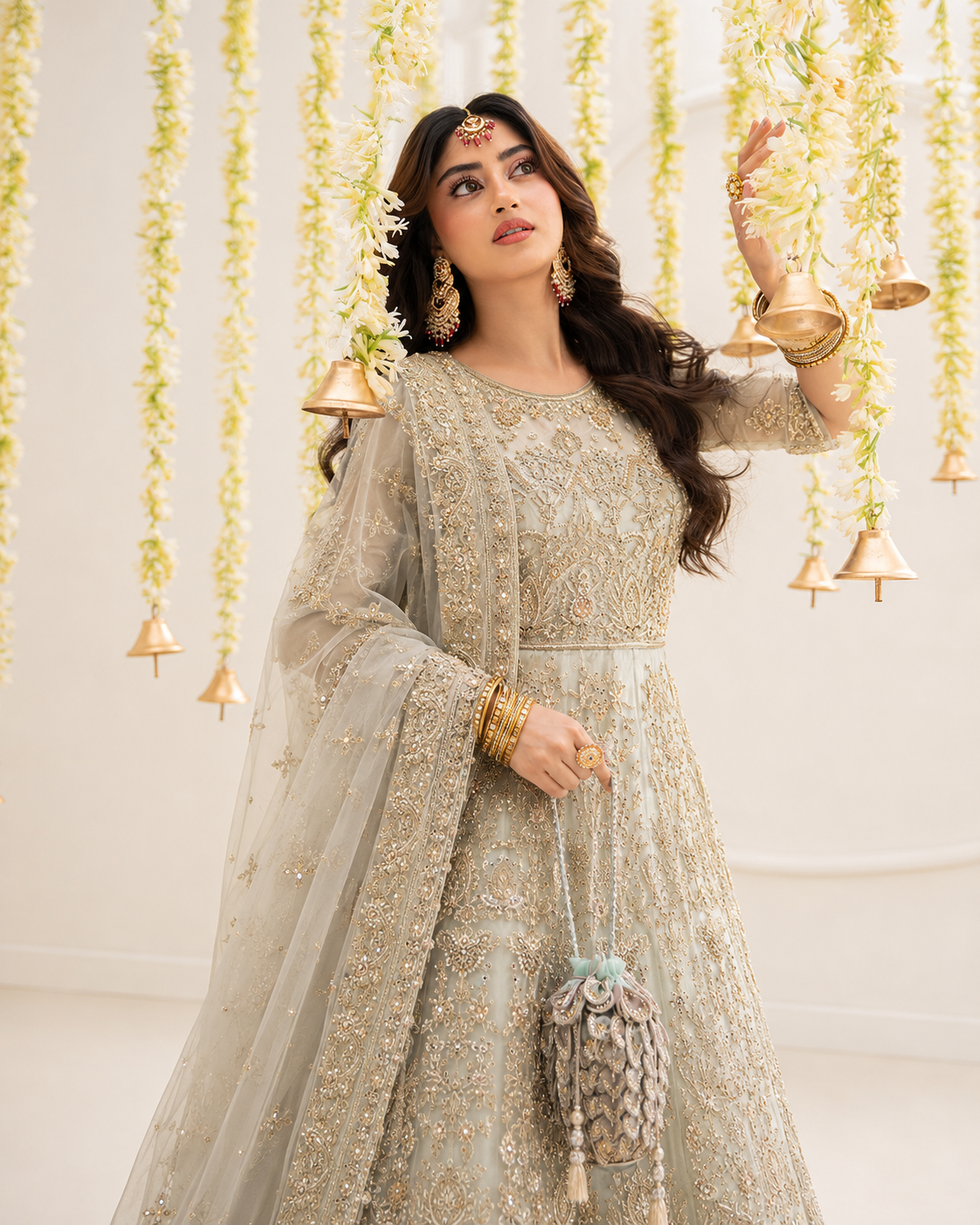 Gorgent Golden Bridal Maxi with Golden Work — SKU P 5014