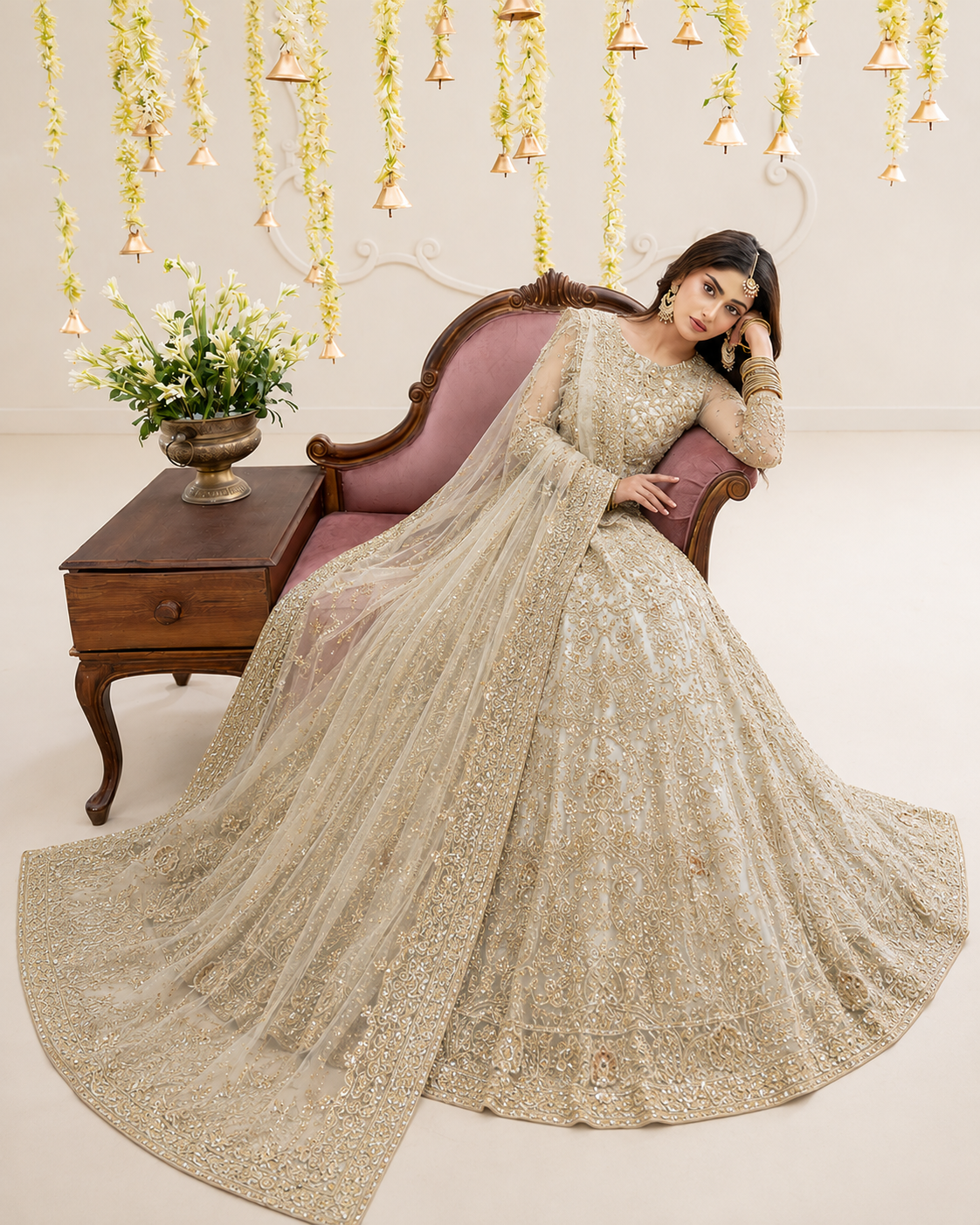 Gorgent Golden Bridal Maxi with Golden Work — SKU P 5014