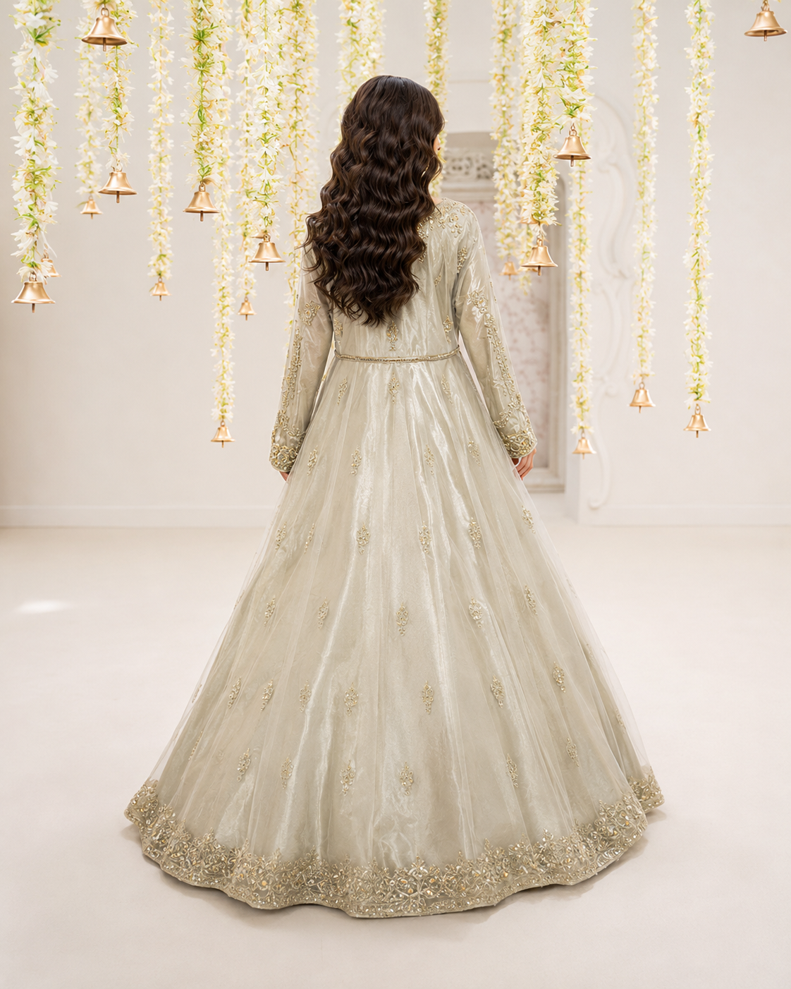 Gorgent Golden Bridal Maxi with Golden Work — SKU P 5014