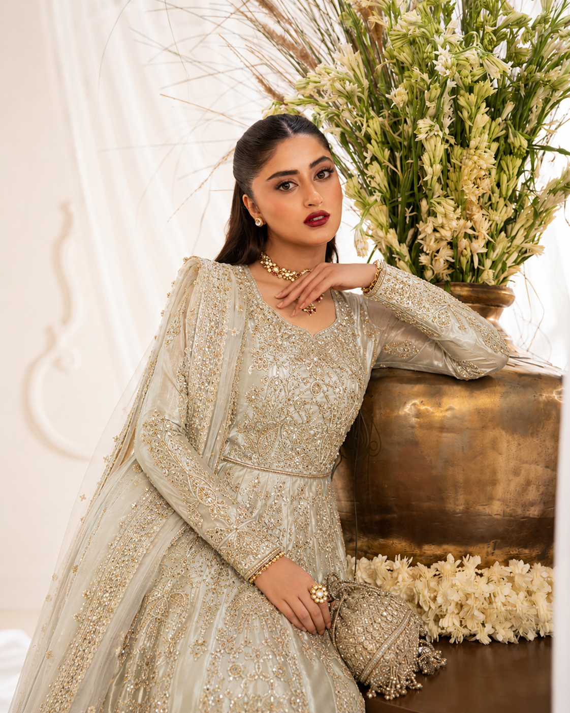 Gorgent Golden Bridal Maxi with Golden Work — SKU P 5014