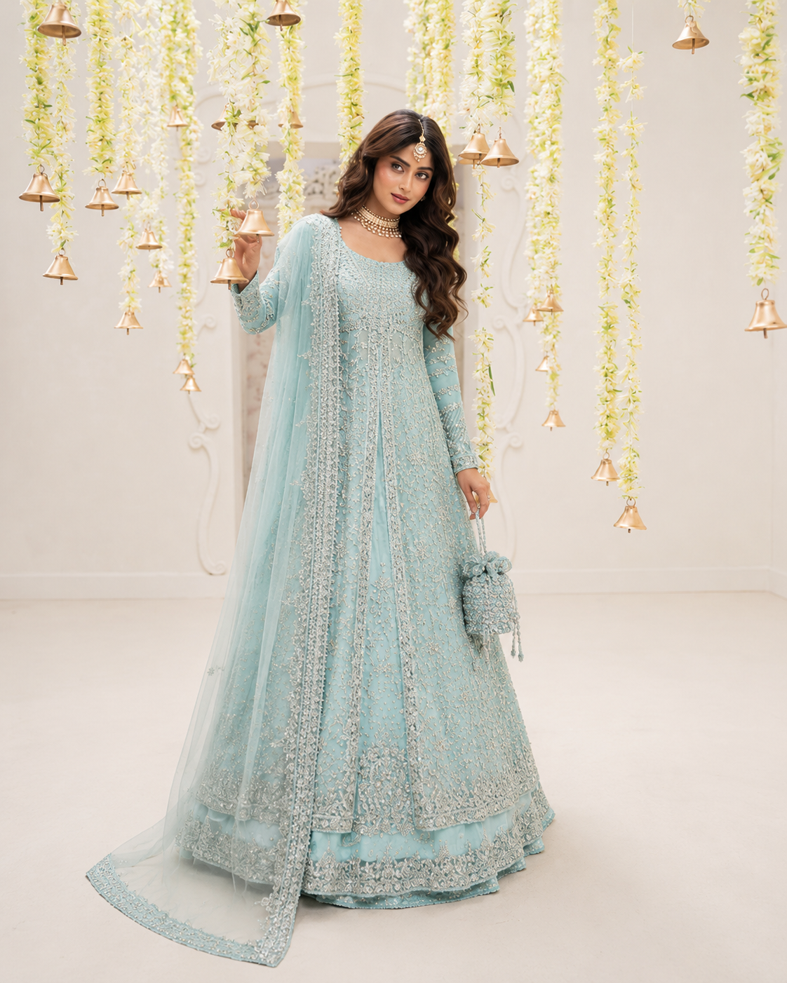 Gorgent Ice Blue Bridal Maxi Open Gown — SKU P 5015