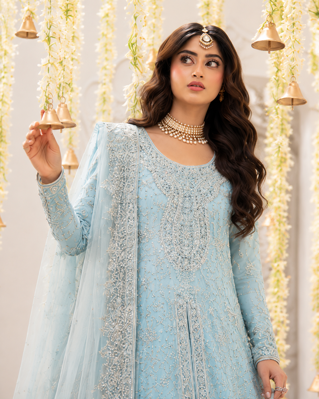 Gorgent Ice Blue Bridal Maxi Open Gown — SKU P 5015