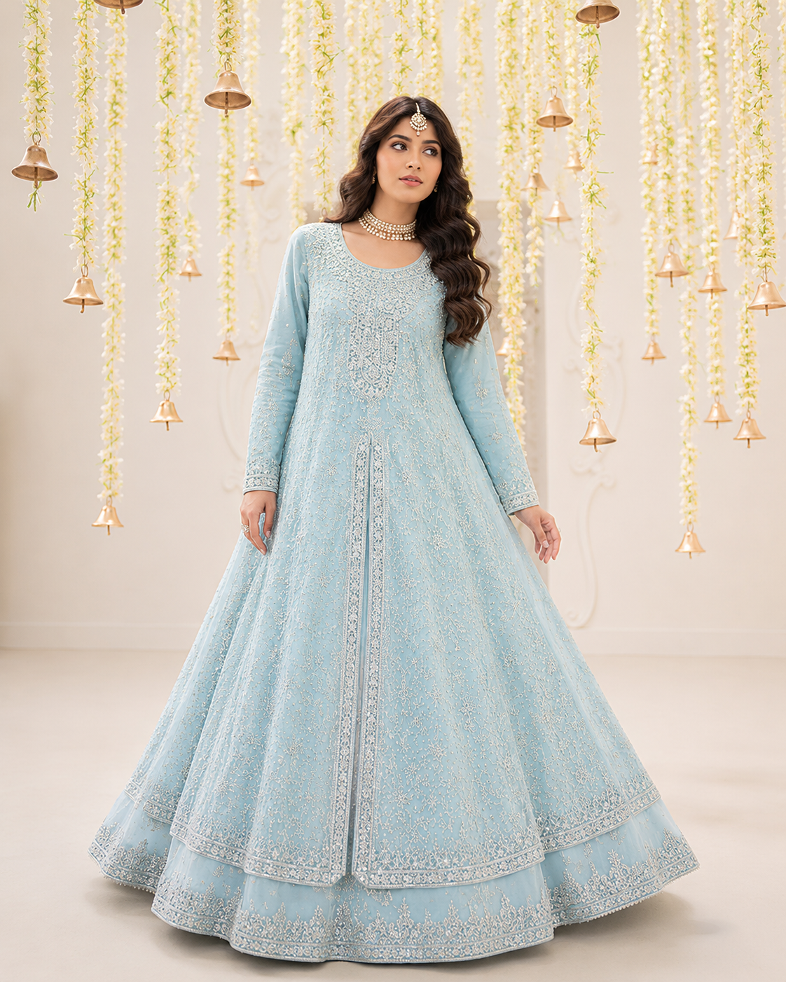 Gorgent Ice Blue Bridal Maxi Open Gown — SKU P 5015