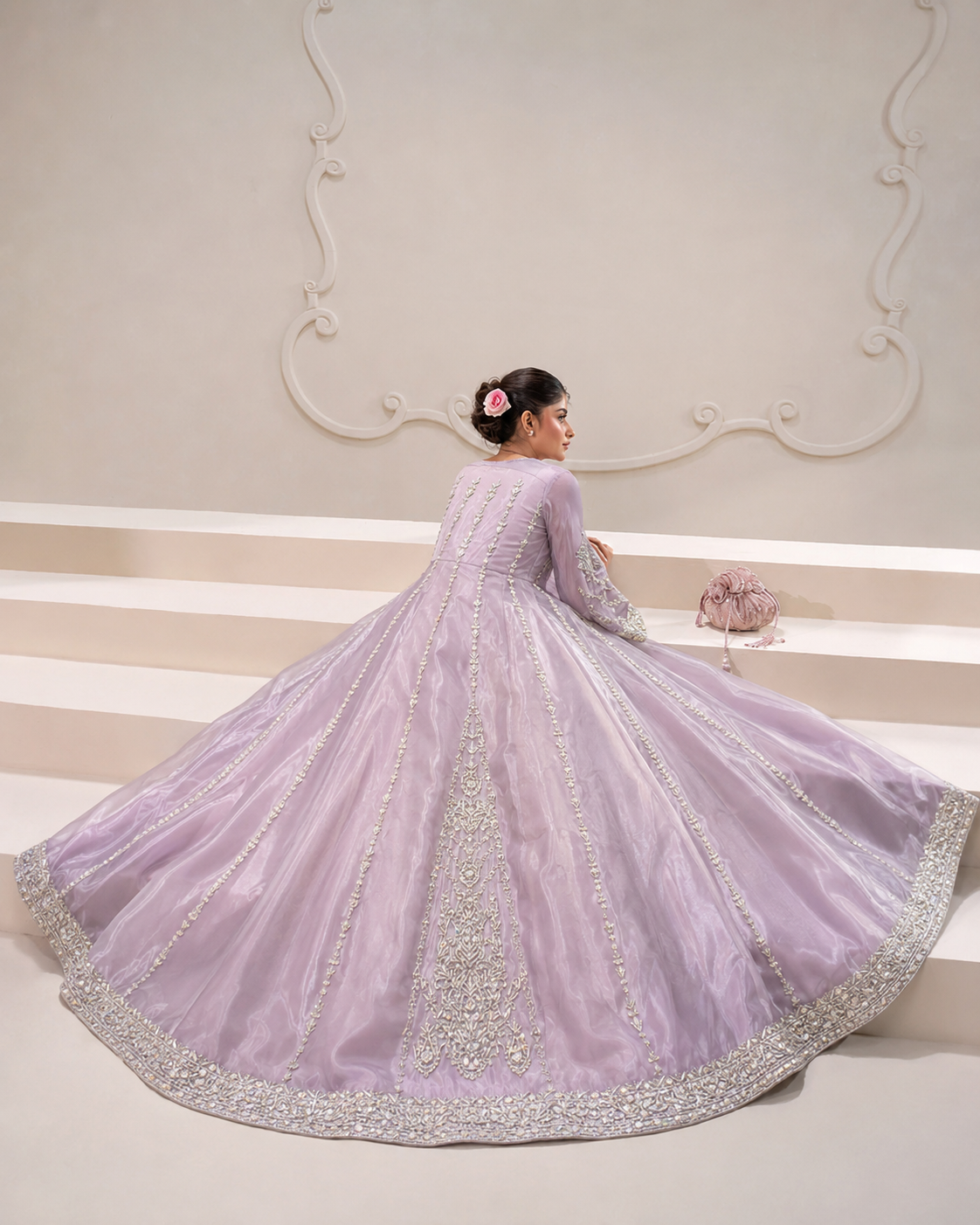 Gorgent Light Mouf Bridal Maxi with Silver Work — SKU P 5012