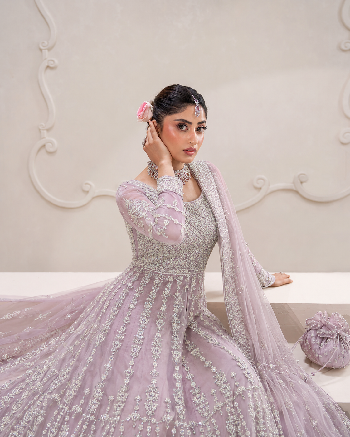 Gorgent Light Mouf Bridal Maxi with Silver Work — SKU P 5012
