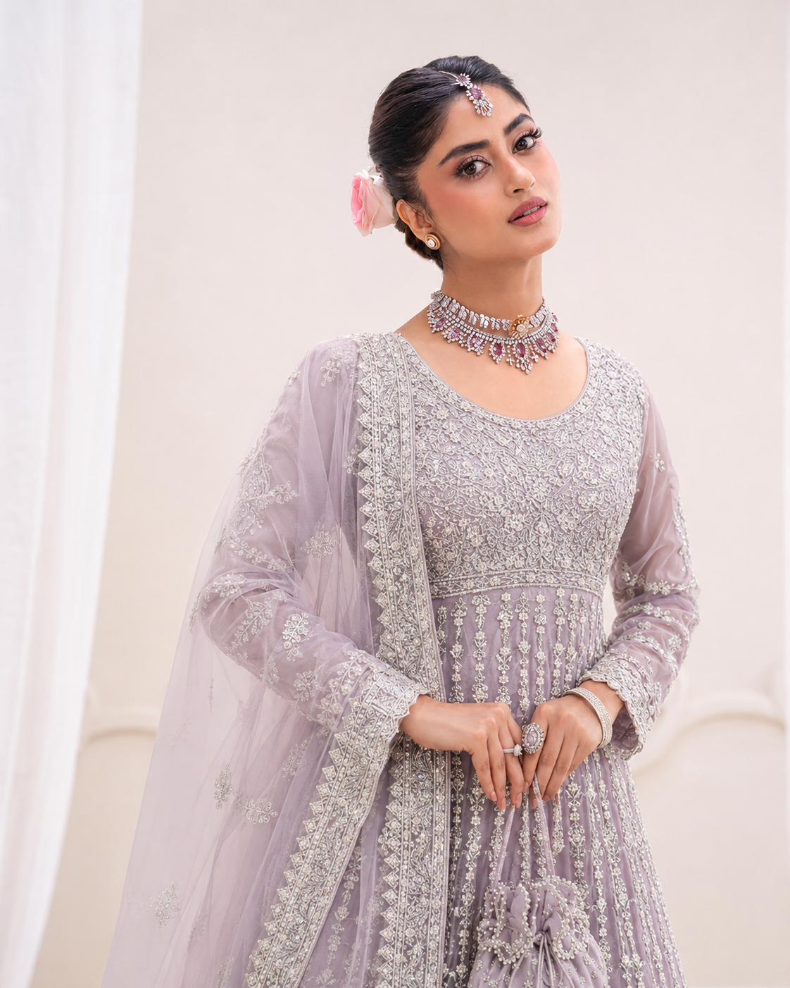 Gorgent Light Mouf Bridal Maxi with Silver Work — SKU P 5012