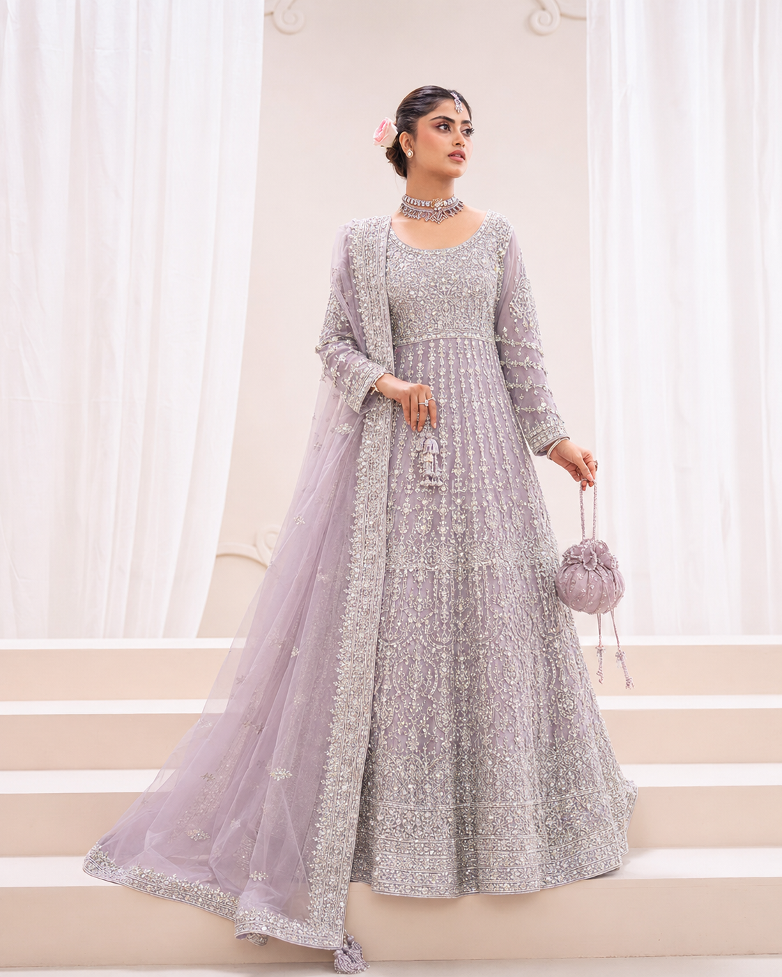 Gorgent Light Mouf Bridal Maxi with Silver Work — SKU P 5012