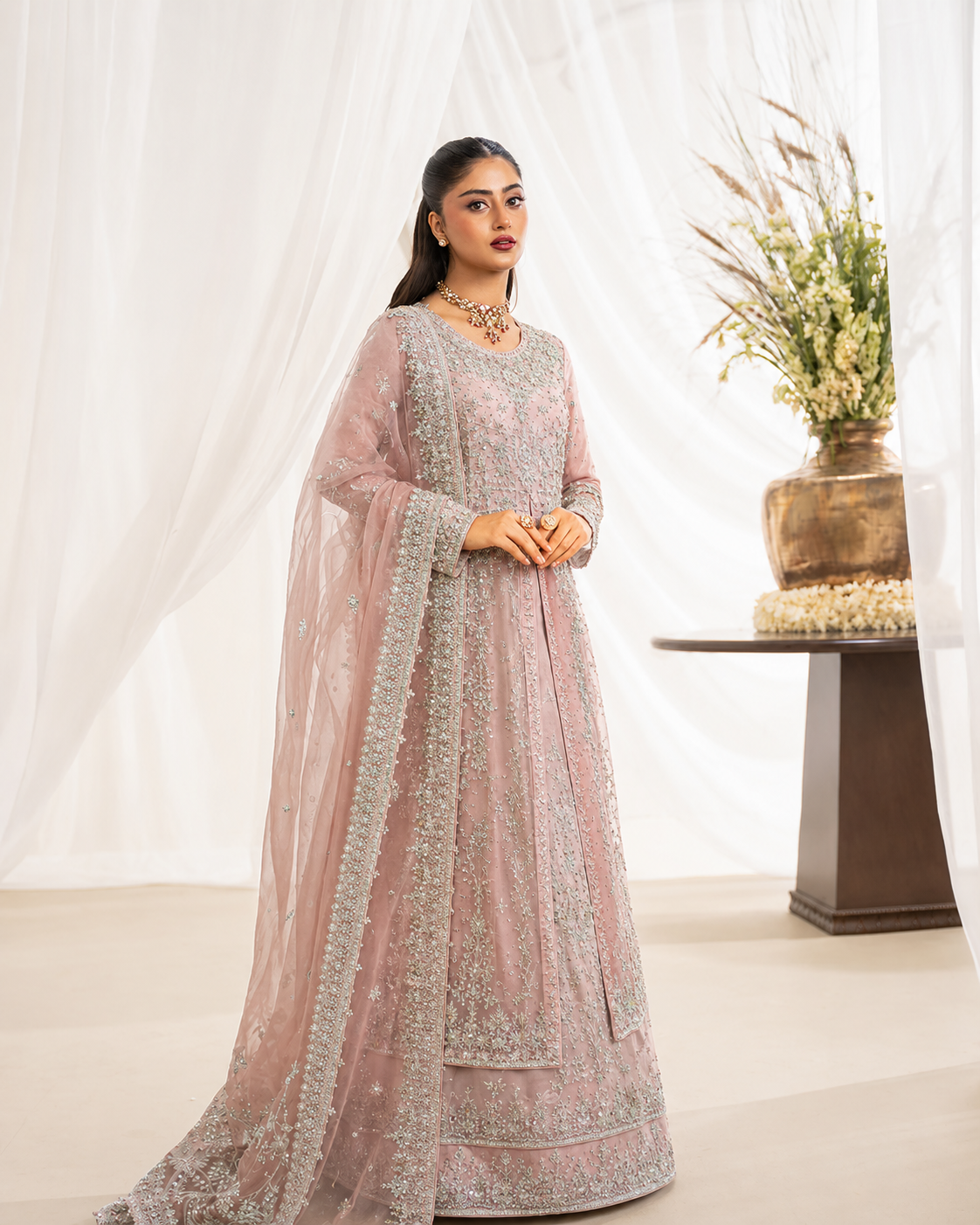 Gorgent Peach Pink Bridal Maxi Open Gown — SKU P 5013
