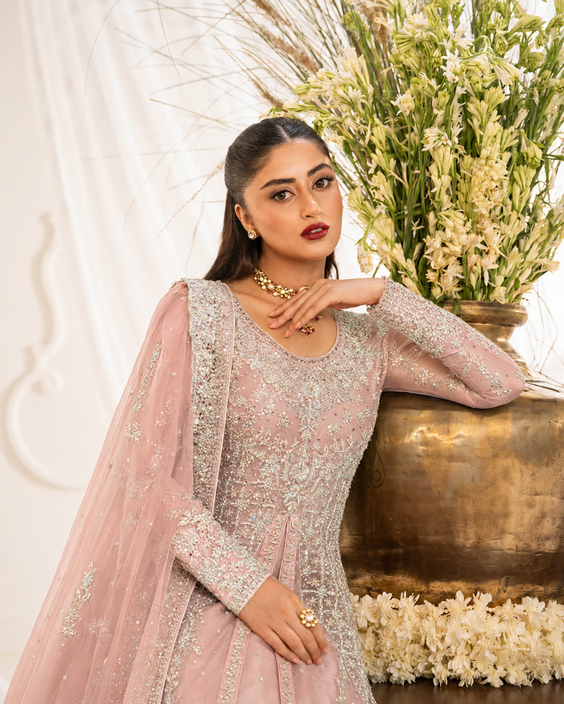 Gorgent Peach Pink Bridal Maxi Open Gown — SKU P 5013