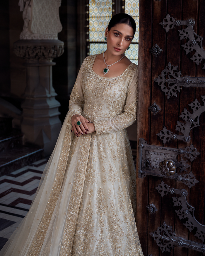 Gorgent Skin Golden Bridal Maxi Open Gown — SKU P 5016