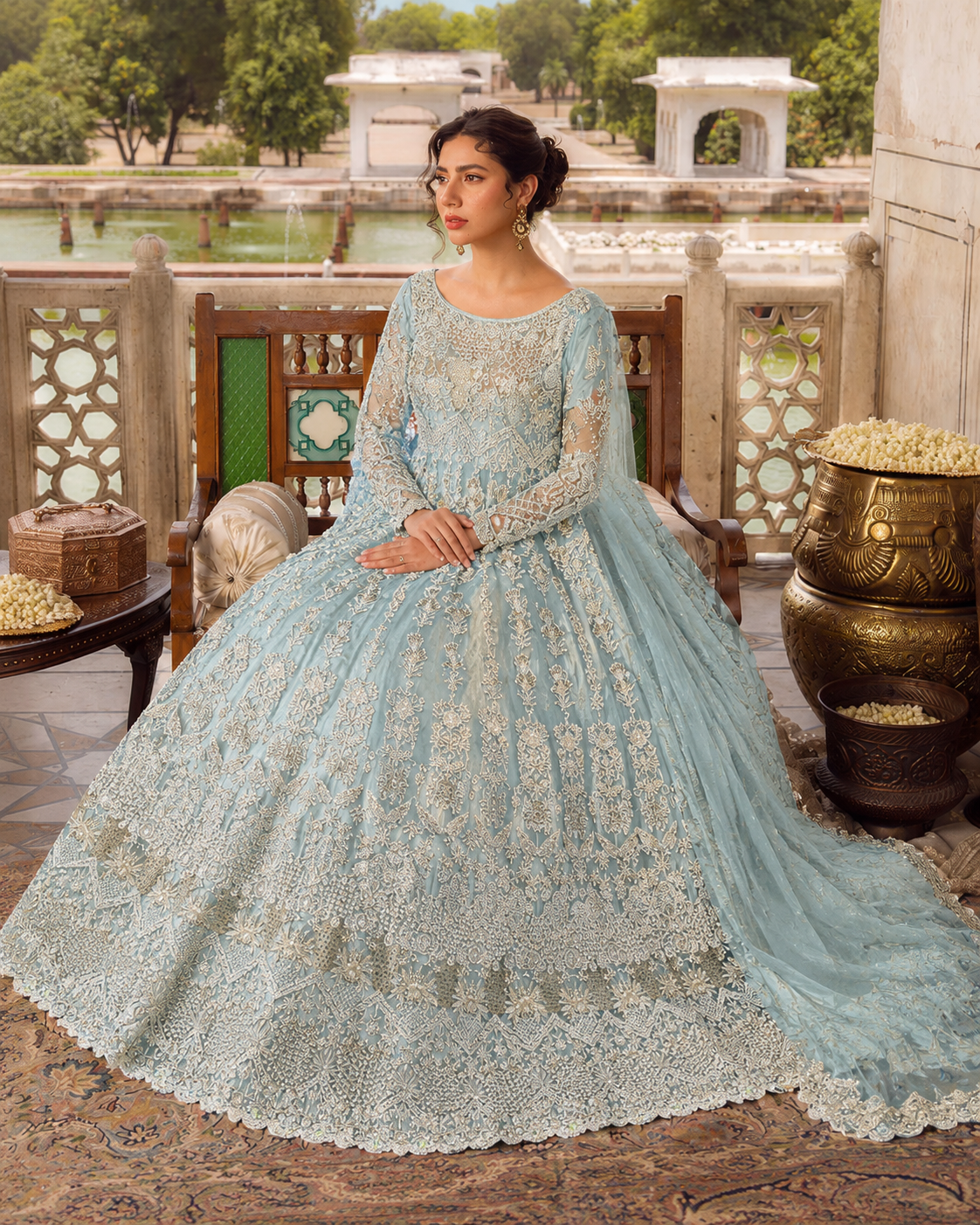 Gorgent Aqua Blue Bridal Maxi with Silver Work — SKU P 5025