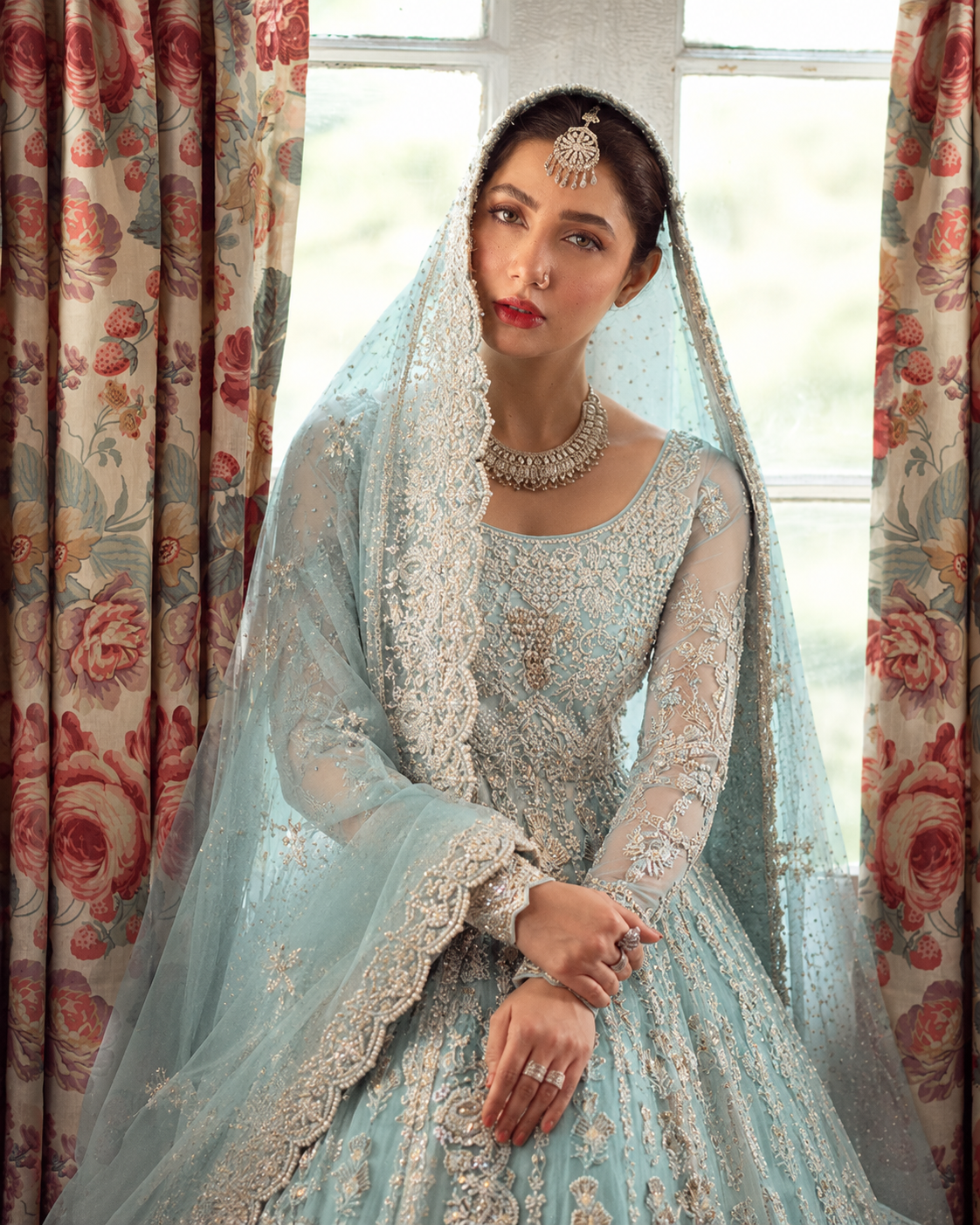 Gorgent Aqua Blue Bridal Maxi with Silver Work — SKU P 5025
