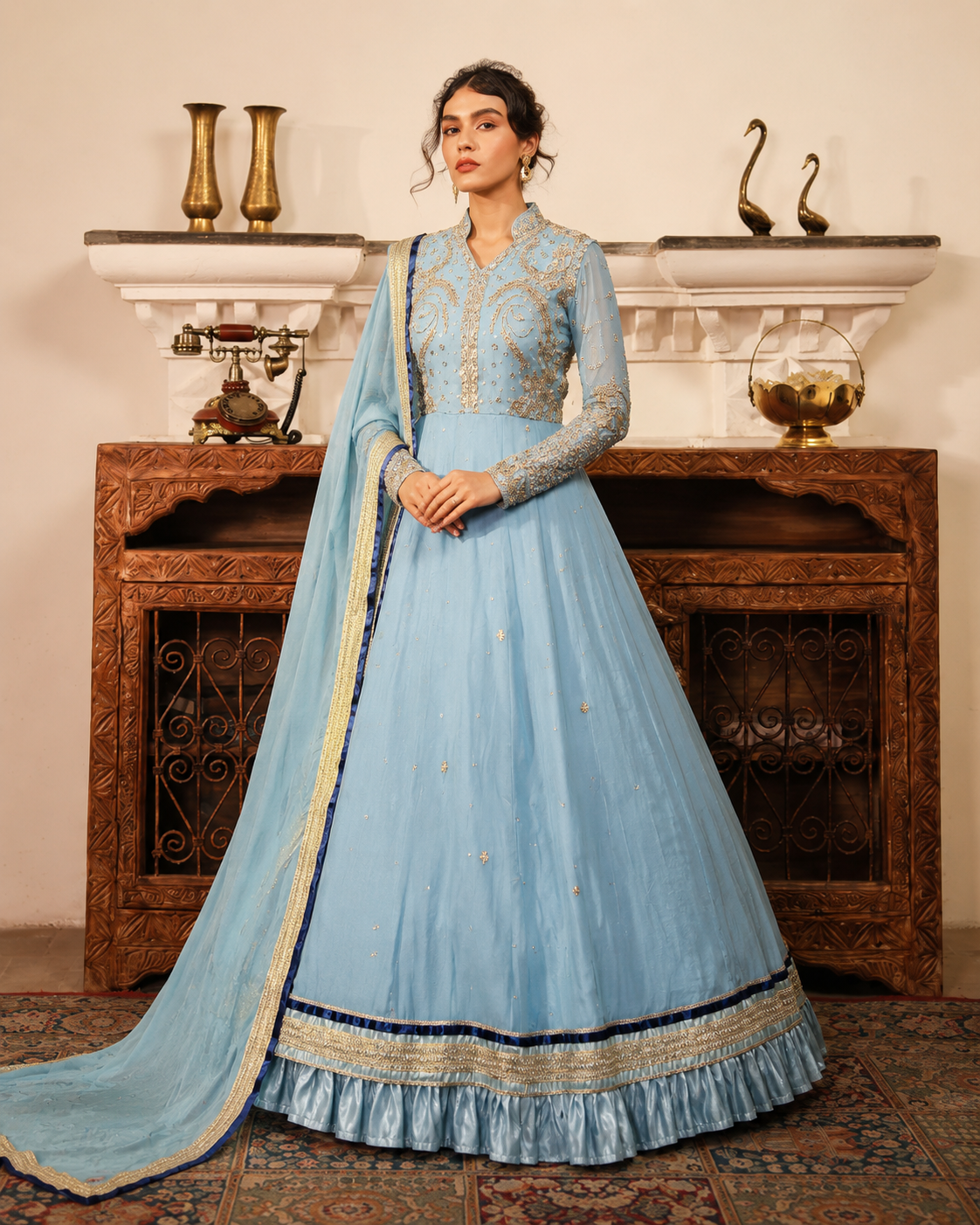 Gorgent Stone Feroza Party Wear Maxi — SKU P 5026