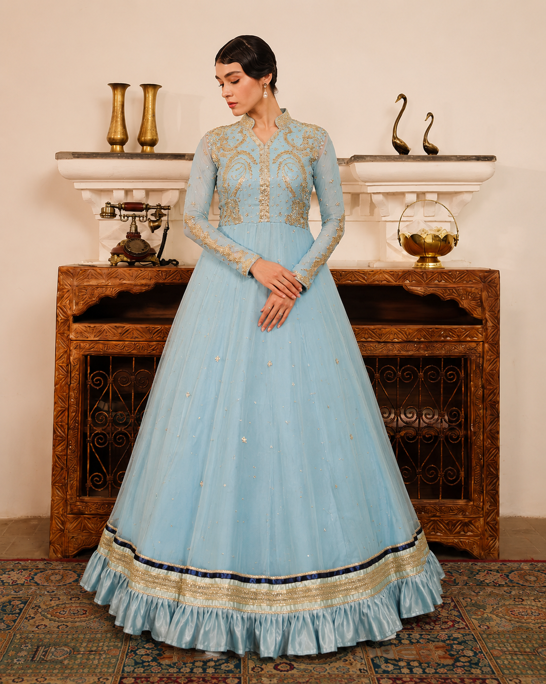 Gorgent Stone Feroza Party Wear Maxi — SKU P 5026