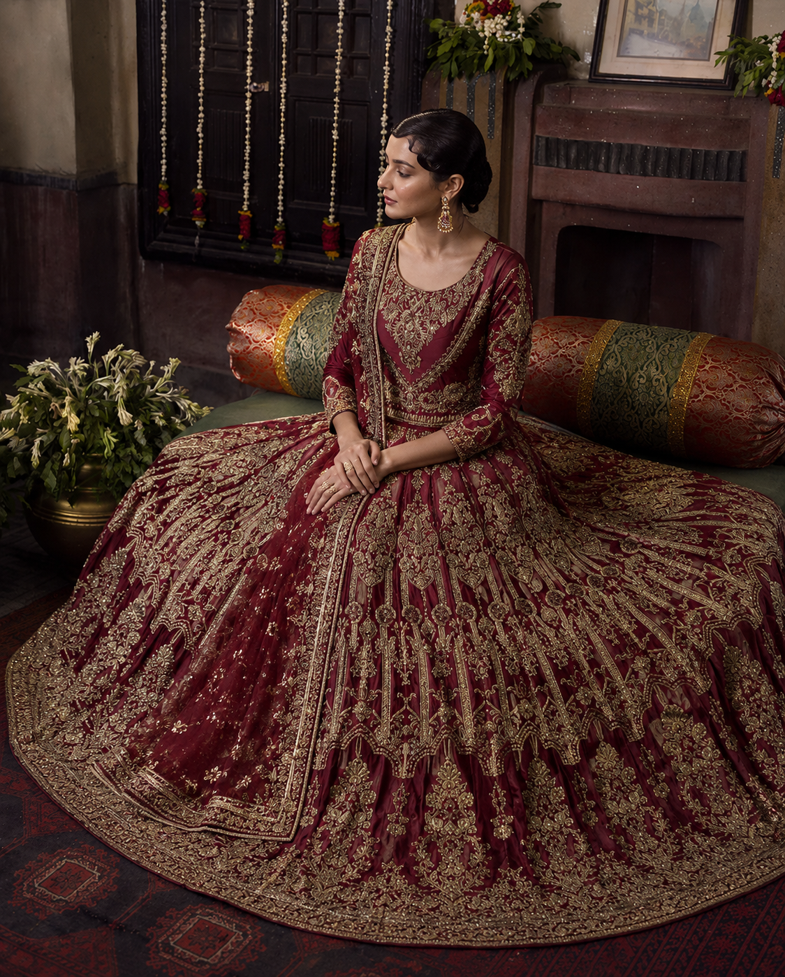 Gorgent Red Silk Bridal Lehenga with Golden Work — SKU P 5027