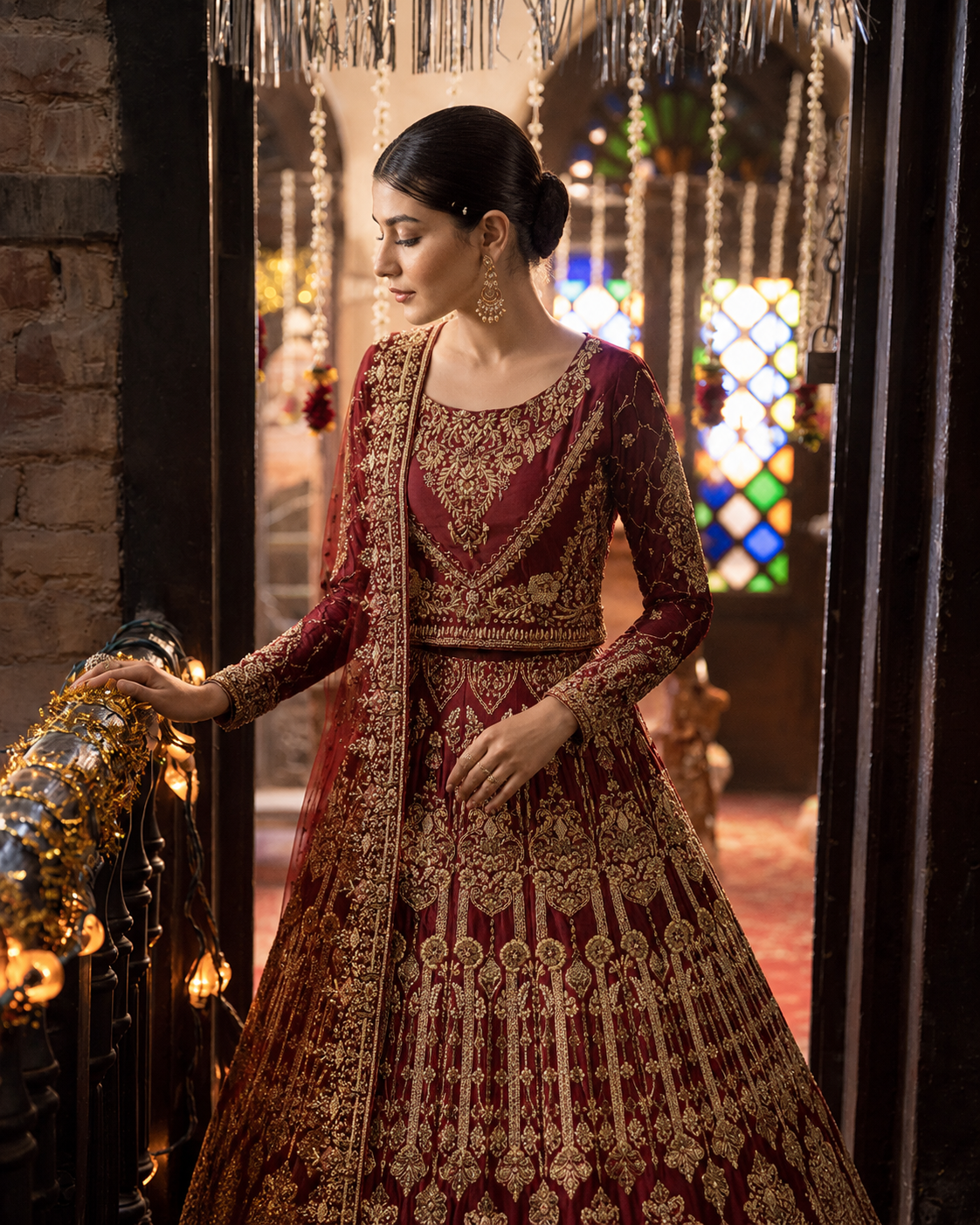 Gorgent Red Silk Bridal Lehenga with Golden Work — SKU P 5027