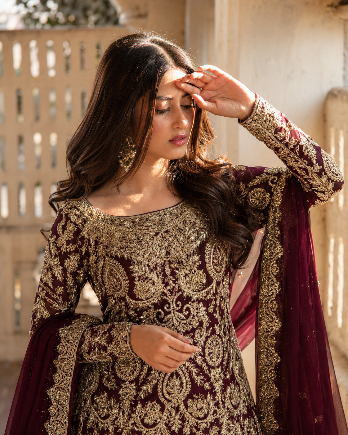 Gorgent Deep Red Velvet Bridal Farshi Lehenga — SKU P 5030