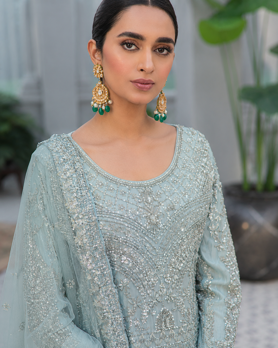 Gorgent Ice Blue Bridal Maxi with Silver Work — SKU P 5031