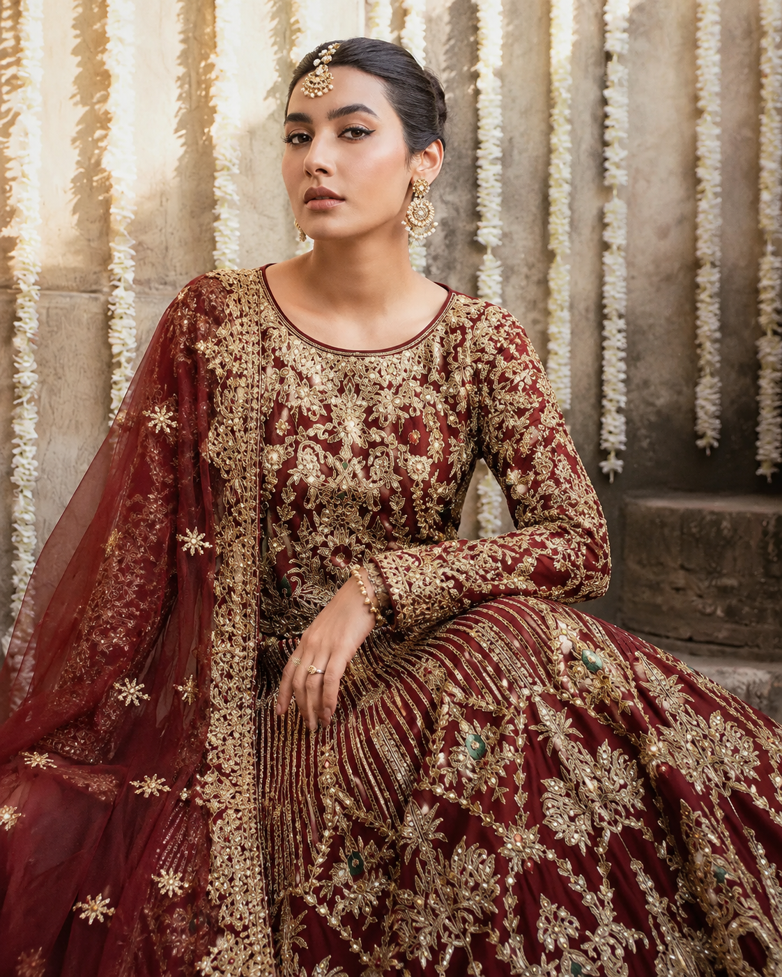 Gorgent Blood Red Velvet Bridal Lehenga with Golden Work — SKU P 5037