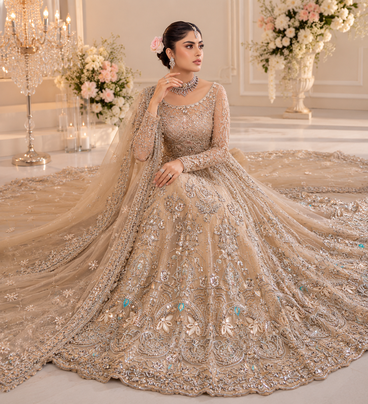 Gorgent Golden Bridal Maxi with Silver Work — SKU P 5040