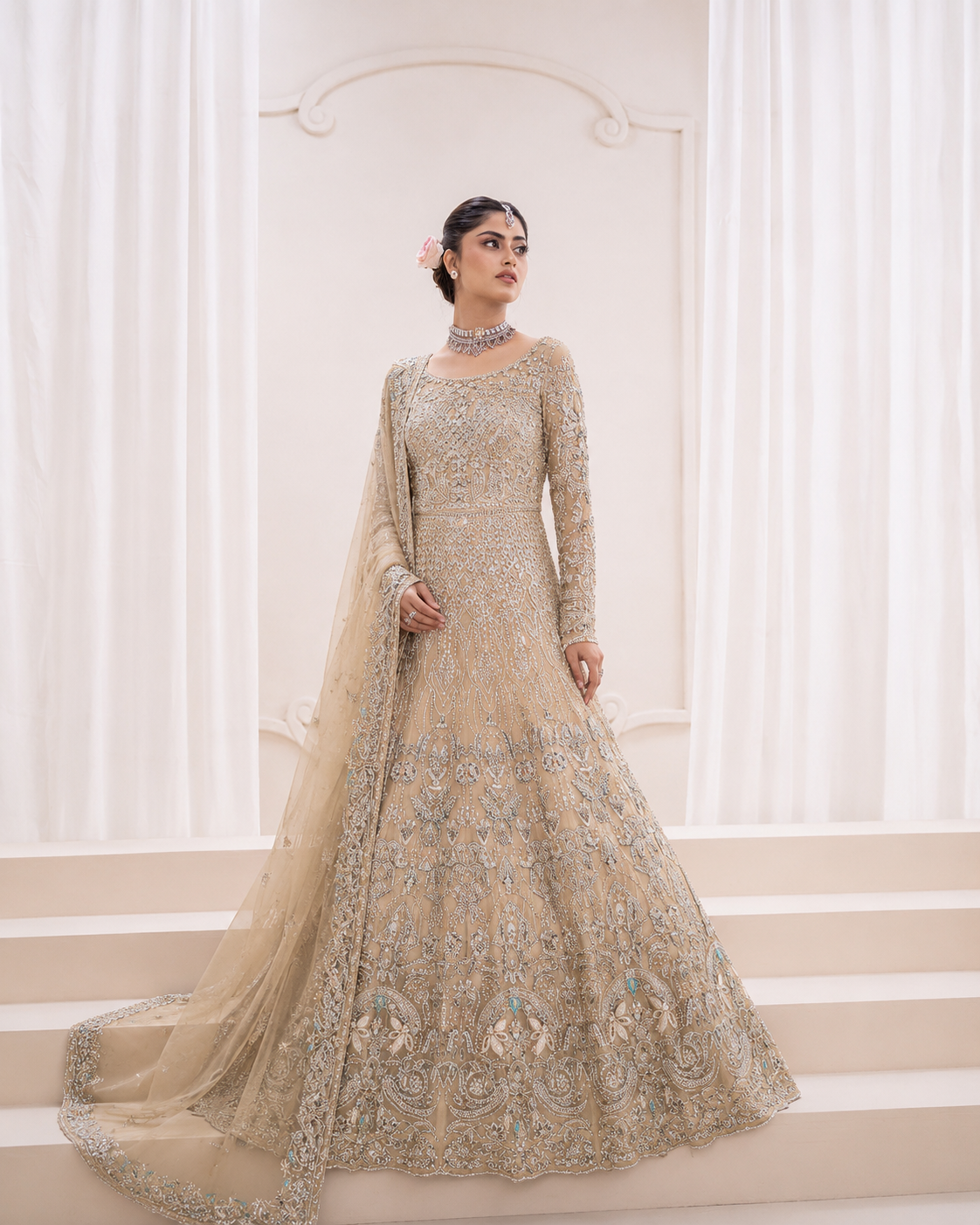 Gorgent Golden Bridal Maxi with Silver Work — SKU P 5040