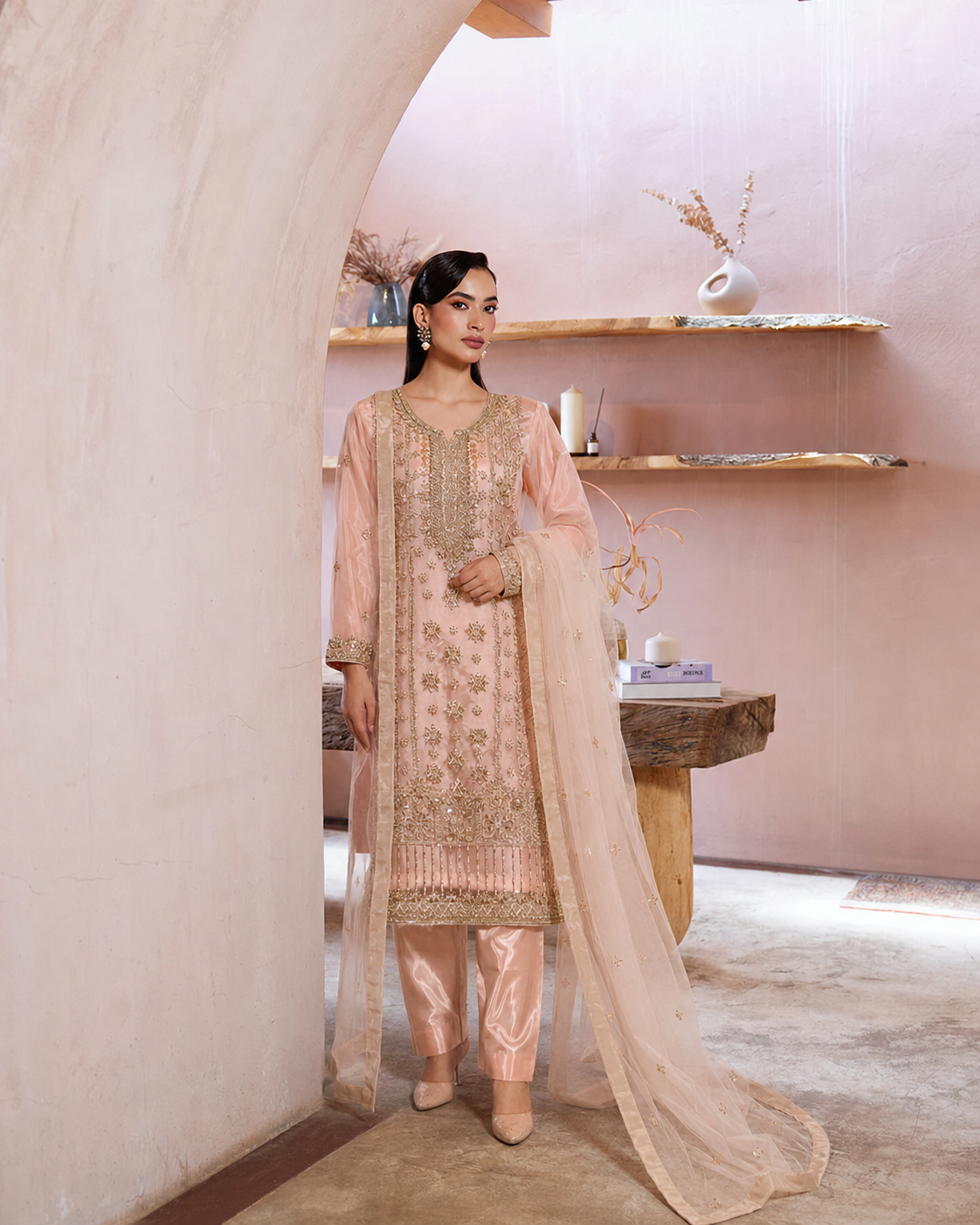 Gorgent Peach Silk Formal Shirt — SKU P 5103