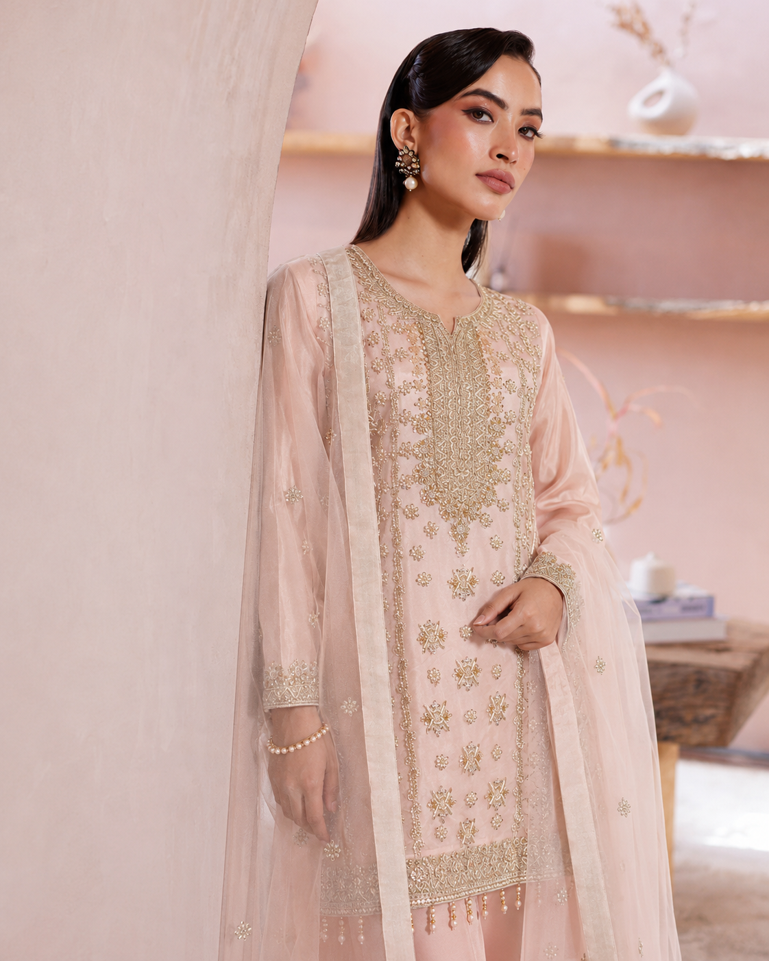 Gorgent Peach Silk Formal Shirt — SKU P 5103