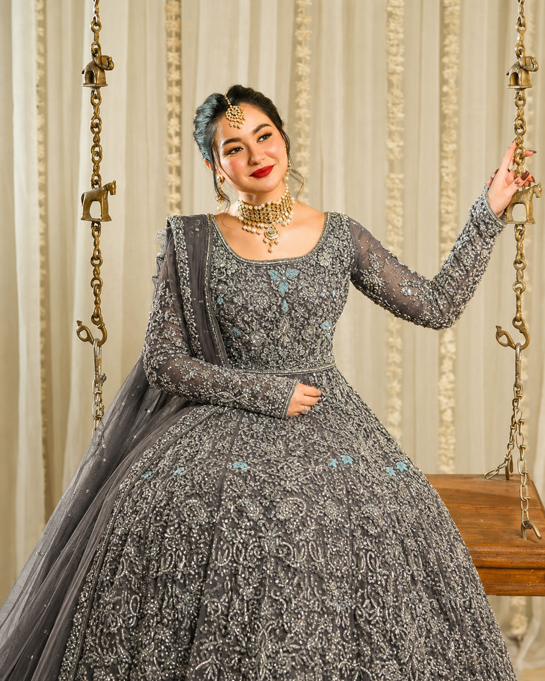Gorgent Pale Purple Bridal Maxi with Silver Work — SKU P 5005