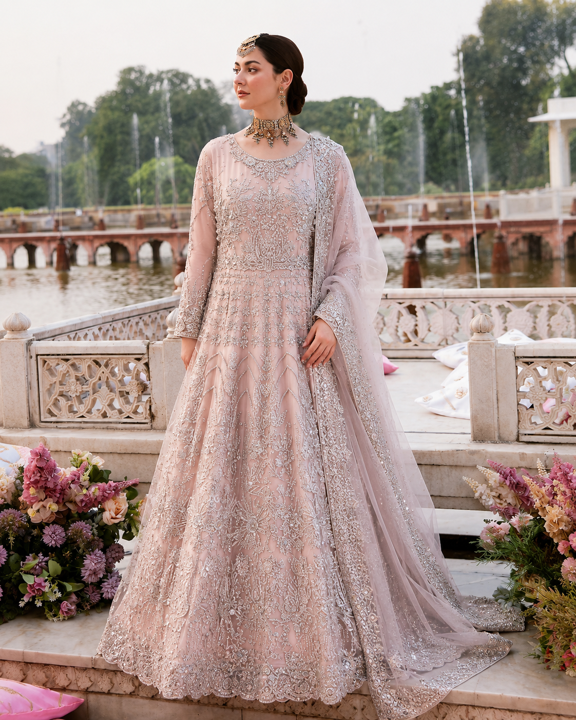 Gorgent Handcrafted Bridal Maxi with Multi Dupatta — SKU P 5001