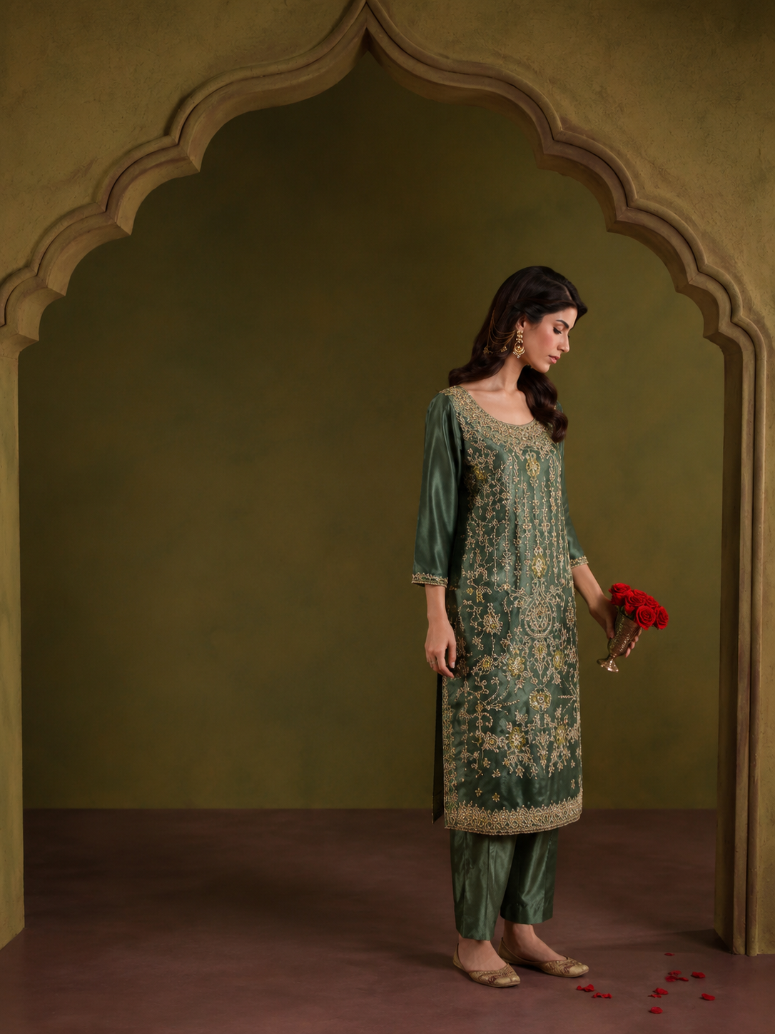 Gorgent Green Silk Formal Shirt — SKU P 5105