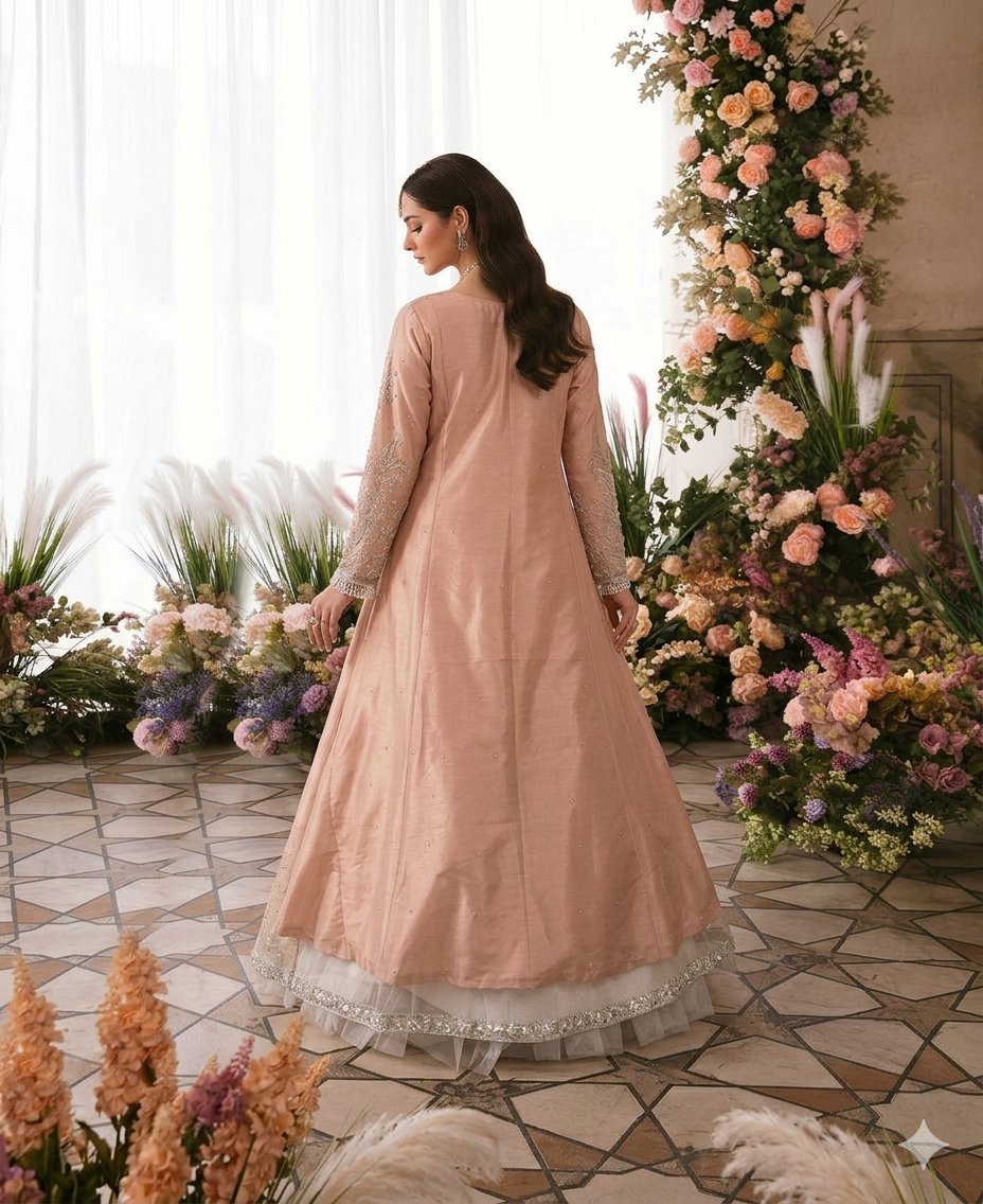 Gorgent Peach Bridal Maxi Open Gown 3-Piece — SKU P 5009